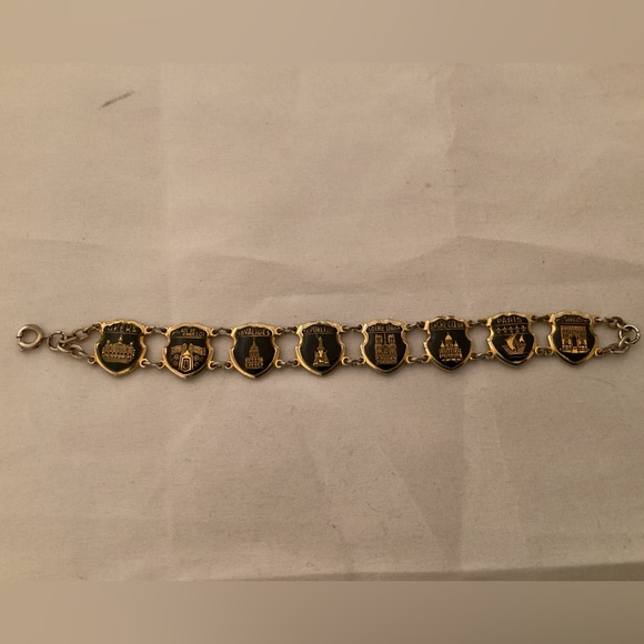 Vintage gold tone and black Paris France Monuments Bracelet - Picture 1 of 10